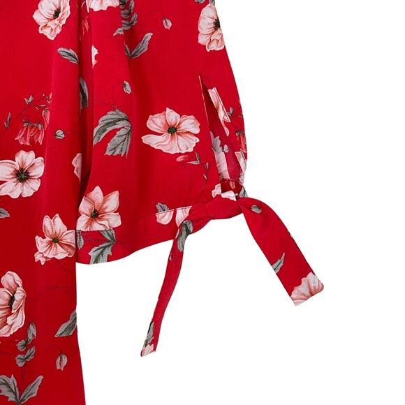 Intermix Silk Red Floral Mini dress flower shift cut out back ties bow twee sz M - Picture 9 of 13
